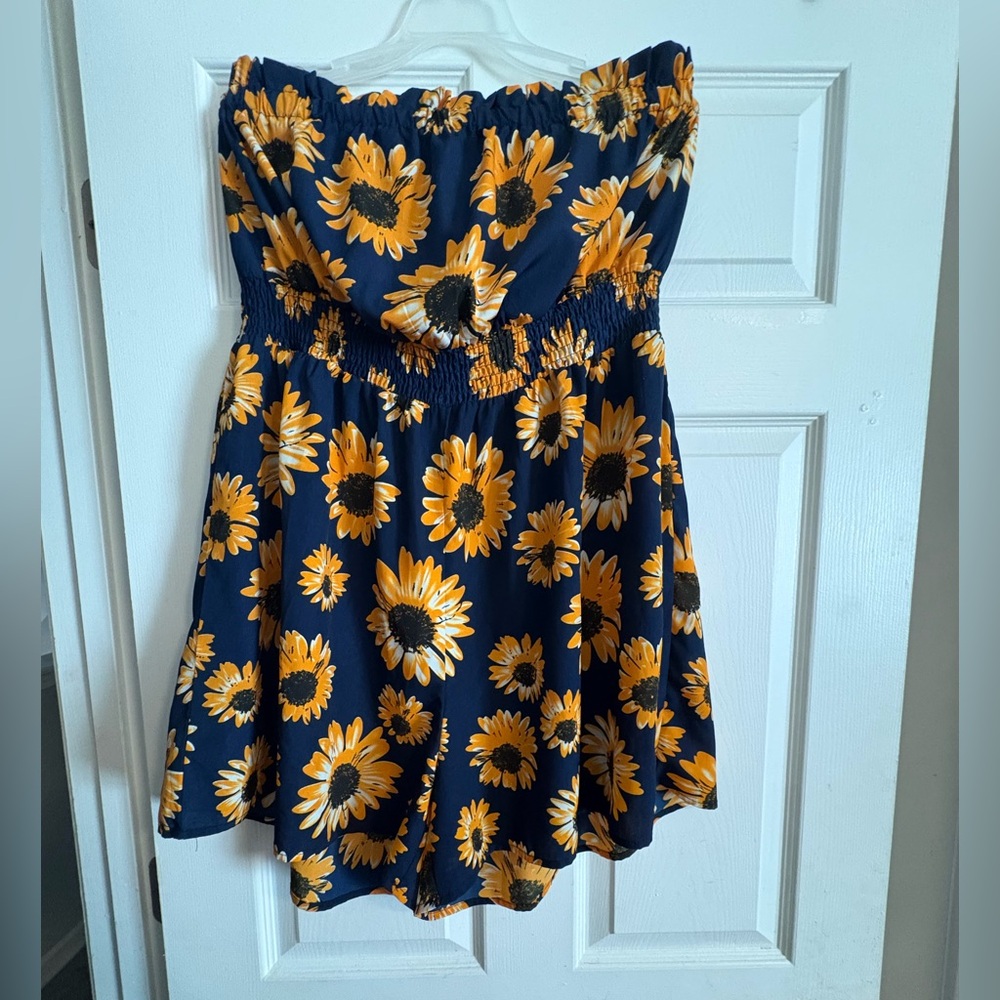 3x Blue Sunflower, strapless Romper